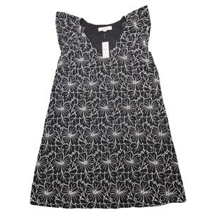 LOFT Dress Womens XS Black Floral A-Line Short Sleeve Embroidered Lined